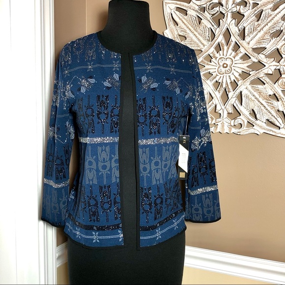 ⭐️ NWT LulaRoe Elegant Collection Stella Bolero Jacket Navy Black Silver Glitter - Picture 3 of 14
